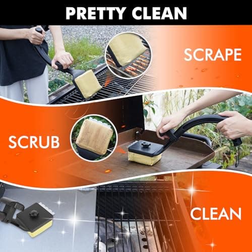 PROKITCHEN 2 in 1 Safe Bristle Free Grill Brush for Outdoor Grill, Non Metal Bristles BBQ Grill Cleaner with Scraper & Replaceable Head，Wireless Sponge Brushes for Men Dad 1+2 Pack - Thumbnail 3