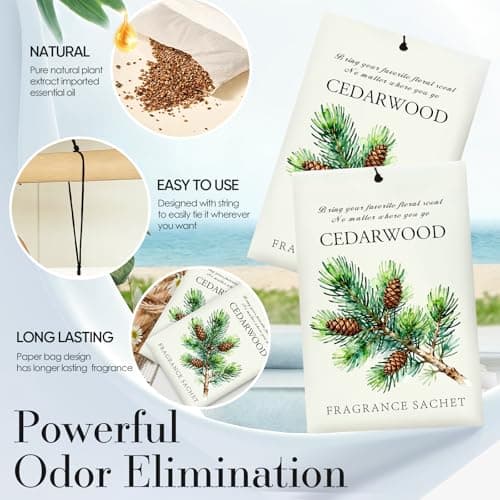HOMELLAX Cedarwood Scented Sachet Bags - 12 Pack Drawer & Closet Freshener, Long Lasting Odor Eliminator for Wardrobes, Cars & Storage, Home Fragrance Air Freshener Sachets - Thumbnail 2