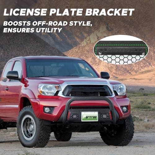 Partree Bull Bar Fit for Toyota Tacoma 2nd gen 05 06 07 08 09 10 11 12 13 14 15 with LED Light & w/License Plate Bracket DIY Paintable Truck Front Bumper Brush Push Bar Front Grille Guard Protector - Thumbnail 6