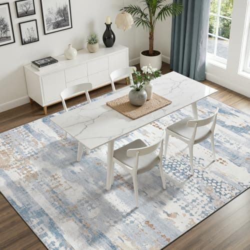 DCX Abstract Area Rug 9x12, Washable Blue Modern Rug for Living Room, Kid & Pet Friendly with Rubber Back Non Slip, Soft Low Pile Carpet, Stain Resistant Rug for Bedroom, Office, Dining Room - Thumbnail 2