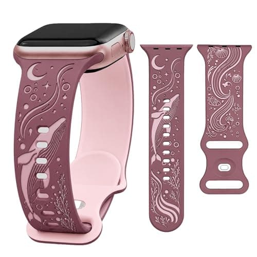 HATILP Whale Engraved Band Compatible with Apple Watch 38/40/41/42mm, Two-Layer Sculpted Ocean Design Soft Silicone Strap for Women, Series 11 10 SE Ultra 9 8 7 6 5 4 3 2 1