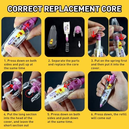 6Pcs Correction Pen, Cute Stationary, Tape Pen, Cute Animals Press Type Decorative Pen, DIY Cartoon Correction Tape for Gift, Stocking Stuffers, Christmas, Classroom Must Haves, School Supplies - Thumbnail 4