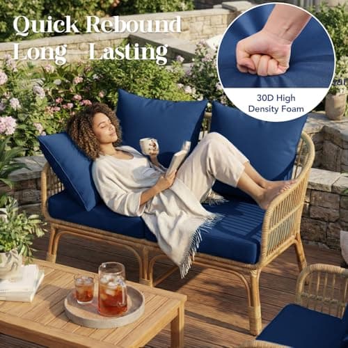 L’AGRATY Outdoor Chair Cushions for Patio Furniture：24" x 24" Deep Seat Cushions with Backrest for Couch Sofa Chair - Waterproof Fade-Resistant Patio Cushion (Set of 1,Navy Blue) - Thumbnail 5