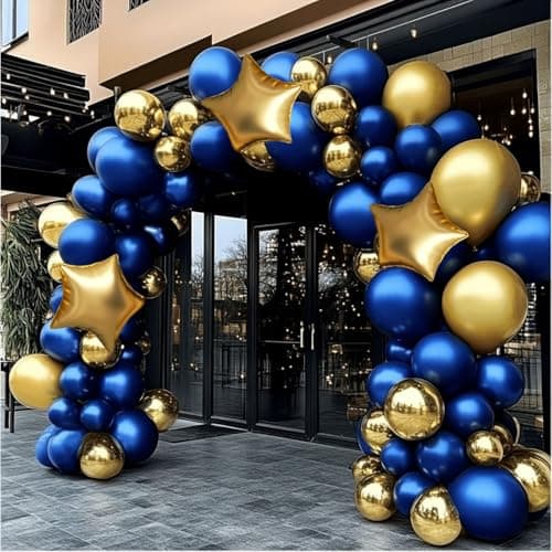 Royal Blue and Gold Balloon Garland Arch Kit, 160Pcs Dusty Blue Gold Latex Balloons with Star Foil Balloons for Wedding Anniversary Birthday Party Decorations - Thumbnail 5