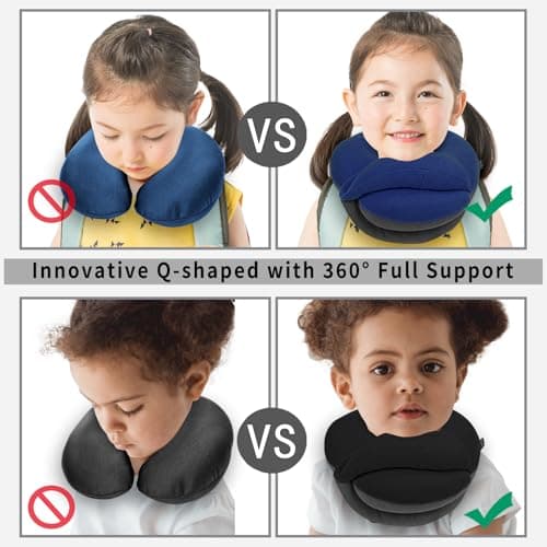 BUYUE Kids Travel Pillows for Airplane, 360° Head Support Sleeping Essentials for Boys Long Flight, Skin-Friendly Soft Neck Pillow for Traveling in Car Seat, (Small, Blue Grey, 40-90 lbs) - Thumbnail 3