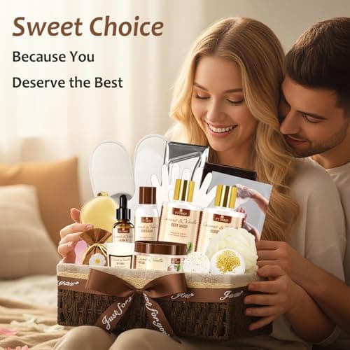 Bath and Body Gift Basket Set for Women - Coconut Vanilla Spa Gift Basket - Premium 21‑Piece Luxury Bath & Body Gift Set for Self Care - Gift ready for Valentines Birthday Gifts - Thumbnail 2