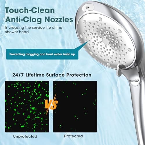 FASDUNT Shower Head with Handheld, High Pressure 8-Mode Filtered Shower Head with 80" Extra Long Stainless Steel Hose & Adjustable Bracket, Built-in Filter for Hard Water -Remove Chlorine, Chrome - Thumbnail 2