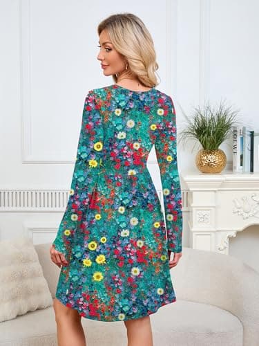 KORSIS Womens Dress Casual Swing T Shift Autumn Winter Long Sleeve Round Neck Tunic Loose Fashion High Waist Floral Dresses with Legging Large - Thumbnail 5