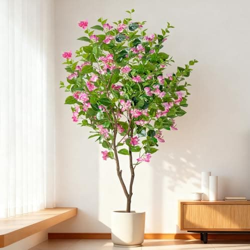 Erimda 6FT Artificial Bougainvillea Tree Artificial Tree Tall Potted Fake Bougainvillea Trees for Outdoor Indoor Lifelike Potted Faux Plants with Wood Trunk and Flowers Office Wedding Home Decor - Thumbnail 4