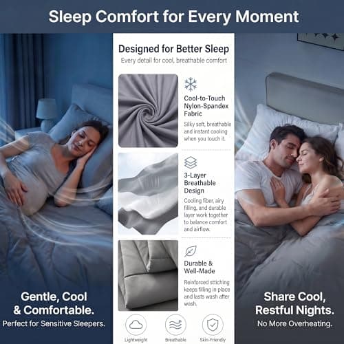 Cooling Comforter Queen, Cooling Blanket for Hot Sleepers & Night Sweats, Breathable Lightweight Comforter for Menopause & Summer, Dual Soft Cool-to-Touch, Oeko-TEX, Grey - Thumbnail 2