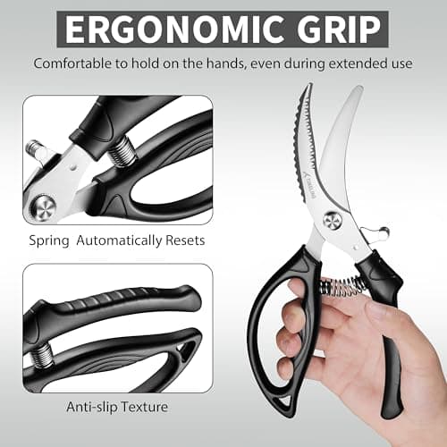 Kitchen Shears Heavy Duty for Food: Poultry Scissors with Safety Lock Easy to Spatchcocking 18lbs Turkey - Anti-slip Handle Meat Cutting Scissors with Spring Loaded, Dishwasher Safe - Thumbnail 4