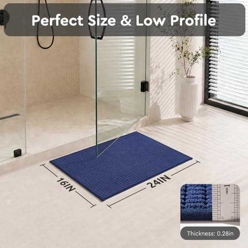 tchdio Bathroom Rugs, Absorbent Quick Dry Thin Bath Mat, Non Slip Washable Bath Rugs with Solid Rubber Backing, Low Profile Bath Mats for Bathroom, Blue, 16" x 24" - Thumbnail 2