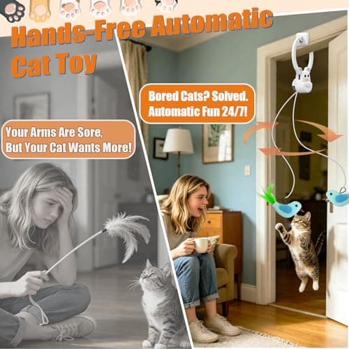 INKZOO Interactive Cat Toys for Indoor Cats, Automatic Flying Bird Feather Wand Toy for Chase Exercise Enrichment, Rechargeable Durable Safe Hanging Cat Toy for Bored Kittens & Adult Cats - Thumbnail 3