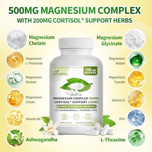 VivoNu Magnesium Complex for Women & Men with Cortisol Support, D3, Zinc, Ashwagandha*, 7 Forms Magnesium Supplement 500 MG - Magnesium Glycinate, l threonate, Citrate for Sleep, Stress* Relief - Thumbnail 3