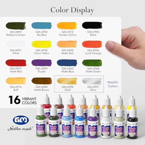 Basic Color Miniature Paints Set - 16 x 20ml Basic Colors Miniature Painting Kit, with 1PC Kolinsky Sable Paintbrush, Acrylic Model Paint Set for Miniature Painting - Thumbnail 3