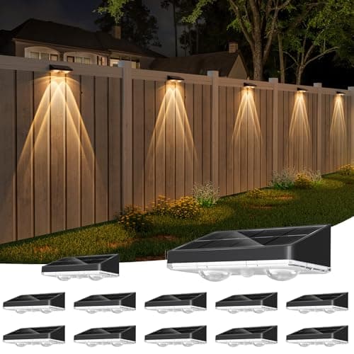 NIORSUN Solar Fence Lights,12 Pack Solars Deck Light,Warm White Color,Outdoor Bulb Waterproof Led IP65,Power Patio Lamp with Lenses for Outside/Backyard/Railing/Yard(Black)