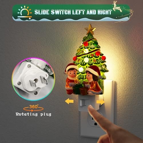 JandCase Christmas Tree & Santa Claus Night Light, 3000K Night Lights Plug into Wall,Cute & Funny Ceramics Christmas Night Light for Kids, 360° Rotatable for Home Party Decor,1 Pack - Thumbnail 2