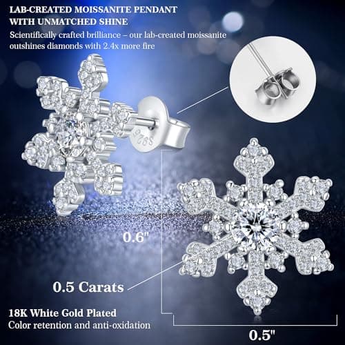 0.5CT Moissanite Snowflake Earrings Brilliant Jewelry for Women D Color VVS1 S925 Sterling Silver 18K White Gold Plated for Mother Love Friend Mother’s Day Birthday Gift for Her - Thumbnail 3