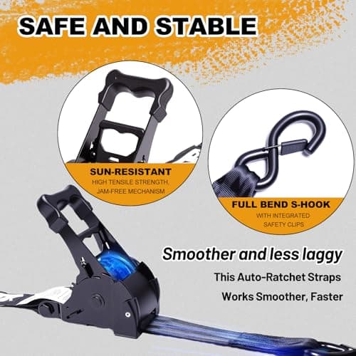 3300LB Retractable Ratchet Straps with Soft Loops(2 Pack), 2" x 10FT Heavy Duty Auto Self Retracting Tie Down Straps for Trucks, Motorcycle, Cargo, Trailer, Moving-Black - Thumbnail 6