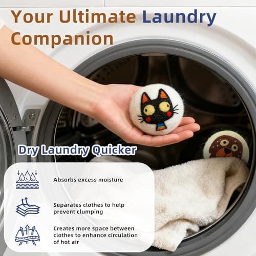 Reusable Wool Dryer Balls, 3.2-inch Handmade Felted Wool Balls (3-Pack), Softens Clothes, Naturally Reduces Drying Time and Static Electricity - Thumbnail 3