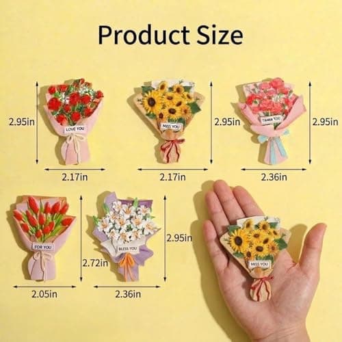 5Pcs Cute Flowers Fridge Magnets, Refrigerator Magnets with 5 Kinds Flowers of Sunflower, Roses, Lily, Carnation and Tulip Bouquet for Kitchen, Home Decor, Gifts for Women Men - Thumbnail 2