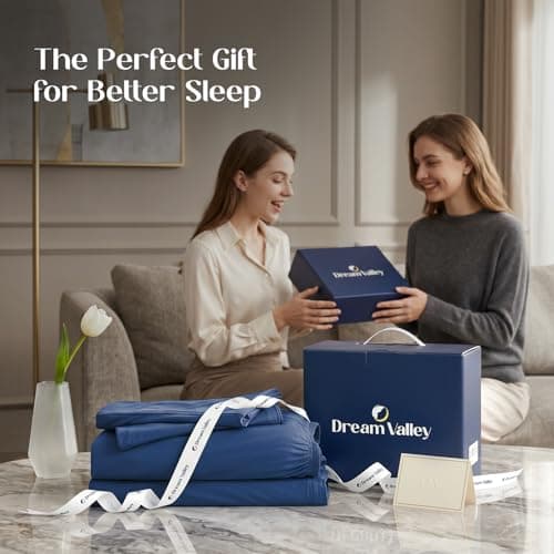 Dream Valley® Cooling Sheets Twin Size, Cooling Fitted Breathable Bed Sheets & Flat Sheet with 1 Pillowcase-3 PCS for Night Sweats & Hot Sleepers, Q-Max >0.45 Aerocool, Deep Pocket 16",Navy Peony - Thumbnail 6