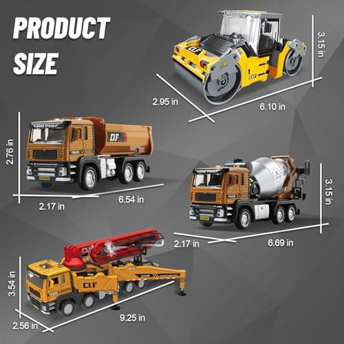 ADTHLIER 1:50 Die-Cast 8-Pack Vehicle Set, Fire Rescue Construction Trucks with Lights and Sounds, Includes 4 fire Trucks and 4 Engineering Vehicles. for Kids 3-9 - Thumbnail 4