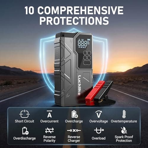 Lucklike W210 Jump Starter with Air Compressor 150 PSI, 12V 6000A Peak Lithium Car Battery Jump Starter for All Gas and 10.0L Diesel, 80.66Wh Booster Jump Box Pack with LED Light, Jumper Cables - Thumbnail 6