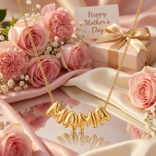 SLOONG Mothers Day Gift for Mom, Mama Necklace for Women Letter Necklace 18K Gold Plated Dainty Mother and Daughter Matching Gift for New Mom Boyfriends Mama (Gold) - Thumbnail 5