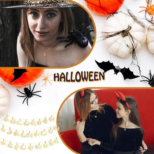 Halloween Basket Stuffers, Halloween Necklace with Spider Web Gold Necklace for Women with Initial Adjustable Non Tarnish Gold Pendnat Necklaces Trendy Stuff for Girlfriend Her Mom - Thumbnail 6