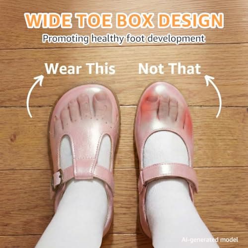 WIDE TOE BOX Toddler Mary Jane Shoes Wide Girl Dress Shoes Lightweight Non-Slip School Uniform Ballet Flats for Birthday Party Wedding Church Pink Toddler Size 9 - Thumbnail 4