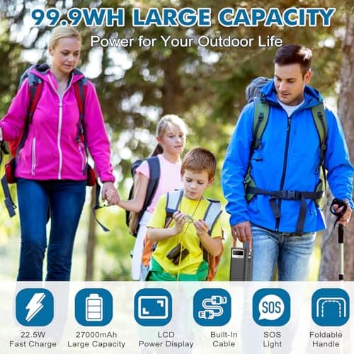 Portable Power Station, 27,000mAh Outdoor Generator with Built in Cable, Portable Power Bank Backup Battery for Phone Charge, Travel, Home use, Camping, RV Trip - Thumbnail 2