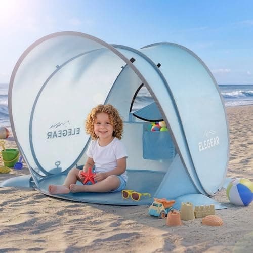Elegear Pop Up Baby Beach Tent with Mini Canopy, CumbreX™ UPF 50+ UV Protection Baby Tent Sun Shelter, 1S Setup Portable Baby Beach Essentials Shade for Infant Toddler Outdoor Indoor Play - Blue