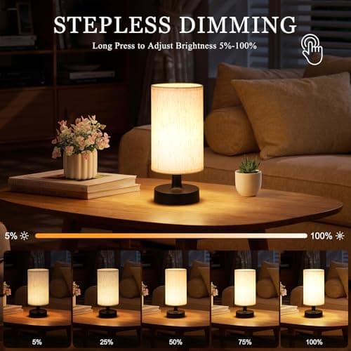 Kakanuo Cordless Table Lamp Rechargeable Small - 1 Pack Beige Black, 4000mAh Battery Operated Lamp with Touch Control Stepless Dimming, Wireless Lamp for Bedside, Nightstand, Bedroom, Living Room - Thumbnail 3