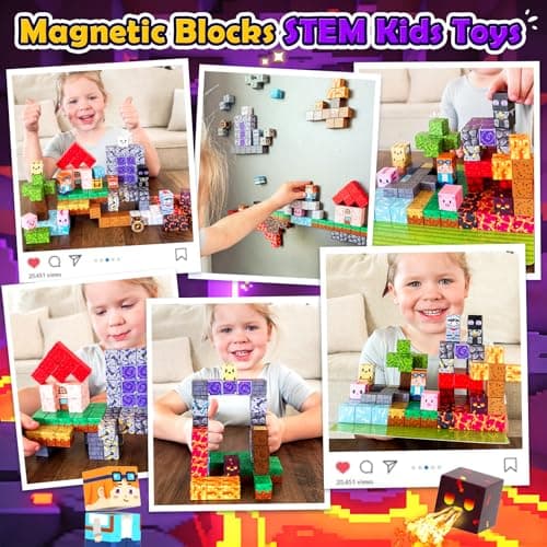 Soyee Magnetic Blocks 200 PCS - Magnetic Building Cubes Toys Build Mine Magworld Craft Cubes Portal Theme STEM Toys for Kids Ages 3-5 4-8 8-12 Birthday Gifts Boys Toys Ages 6-8 - Thumbnail 5
