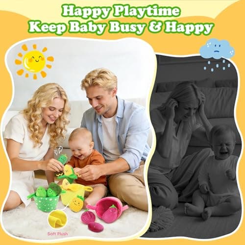 SAIMAND Baby Toys 6–12 Months, 16PCS My First Fruit Vegetable Sensory Toys for Babies Infants, Color Sorting Play Food with Crinkle & Rattle, Montessori Toys for 1 Year Old Toddlers Boys Girls - Thumbnail 6
