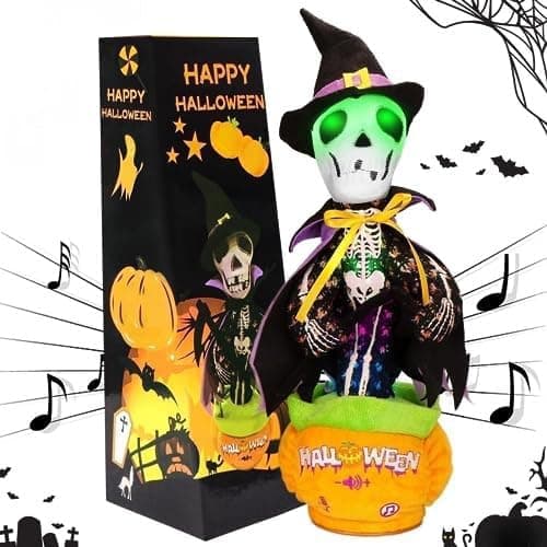 Emoin Halloween Skeleton Dancing Cactus Mimicking Toy, Talking Skull Cactus Toy Repeats What You Say,Singing Glowing Halloween Indoor&Outdoor Decorations - Thumbnail 2