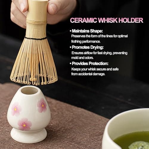 Matcha Set, 8-Piece Ceramic Japanese Matcha Whisk Kit with Bowl, Bamboo Whisk and Holder, Traditional Matcha Making Tools for Beginners and Tea Lovers, Cream White Tea Ceremony Gift Set - Thumbnail 5