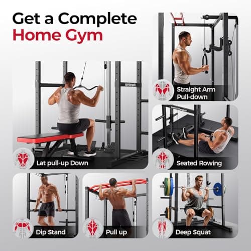 Sportsroyals Squat Rack, LAT Power Cage, Power Rack Multi-Function with Pulley System and Training Attachments for Home Gym - Thumbnail 4