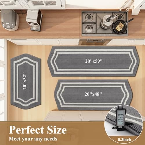 HEBE Farmhouse Kitchen Rugs Sets of 3 Non Slip Washable Boho Kitchen Rugs and Mats for Floor Kitchen Runner Rug Floor Carpet for Kitchen, Laundry, Hallways - Thumbnail 2