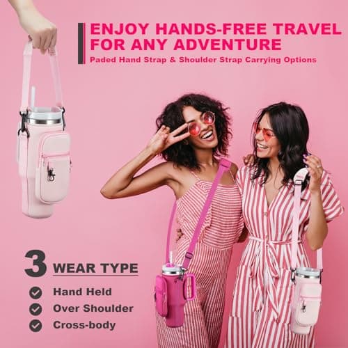 BULKITEM Water Bottle Carrier Bag with Phone Pocket for Pink Stanley 40 oz Tumbler with Handle, Neoprene Water Cup Holder Pouch with Strap for Valentines Stanley Cup Accessories - Thumbnail 5