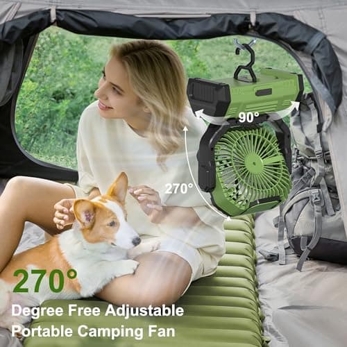 Honesorn Portable Rechargeable Fan 20000mAh, Camping Fan with LED Light & Remote, USB C Cordless Battery Powered, 4 Speeds Timer Hanging Hook for Travel Tent Outdoor Essentials - Green - Thumbnail 5