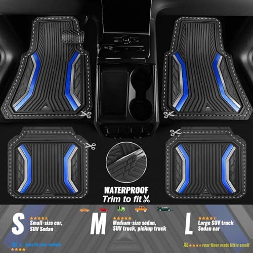 CAR PASS Heavy Duty Rubber Floor Mats for Car, Sporty Waterproof Deep Dish Car Mats, Universal Trim to Fit for SUV Truck Sedans Van, All Weather Non-Slip 4 Piece Automotive Floor Mat Black and Blue - Thumbnail 5