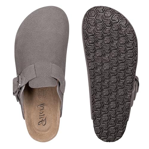 FITORY Womens Clogs Slip-on Potato Shoes Leather Mules with Suede Cork Footbed Grey Size 8 - Thumbnail 4