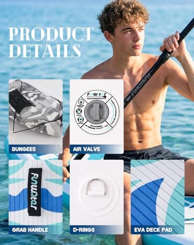 FunWater Inflatable 10'6×33"×6" Ultra-Light (17.6lbs) SUP for All Skill Levels Everything Included with Stand Up Paddle Board, Adj Floating Paddles, Pump, ISUP Travel Backpack, Leash,Waterproof Bag - Thumbnail 5