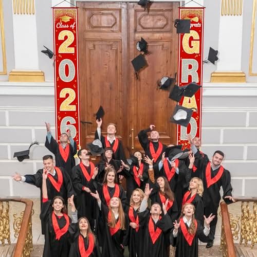 OHOME Graduation Decorations 2026 - Red Gold Congrats Grad Porch Banner for Graduation Party Decorations - Class of 2026 - Party Favors Supplies Backdrop Yard Signs Decor (Red) - Thumbnail 6