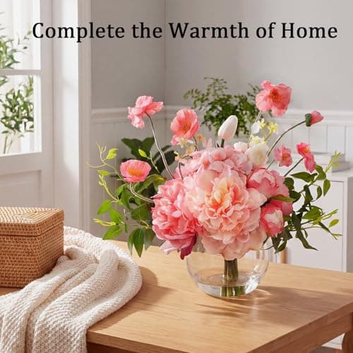 AMORISE Peonies Artificial Flowers in Vase, Pink Flowers Artificial with Faux Water, Silk Peonies Artificial Flowers Arrangements Indoor Realistic Fake Flowers for Table Wedding Party Home Decor - Thumbnail 4