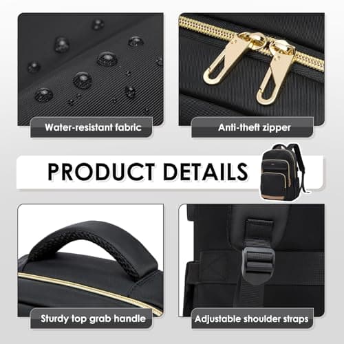 MDODO Laptop Backpack for Women,Travel Backpack with Laptop Compartment,Casual Daypack College Bookbag Computer Backpack for Work with Small Organizer Bag,Black - Thumbnail 5