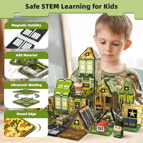 GobiDex 100PCS Magnetic Building Blocks Army Toys, STEM Military Magnetic Tiles with Army Men, Magnet Construction Toys for Toddler Kids Ages 3-5 5-7 4-8, Birthday Gifts for 3+ Year Old Boys Girls - Thumbnail 3