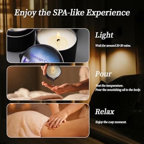 Massage Oil Candle 3 Pack Warming Skin Lotion Soy Wax Home SPA 6.9oz | Vegan Essential Oil Infused Body Lotion Relaxation Stress Relief Scented Wax Candle Low Temp for Couples Date Night - Thumbnail 3